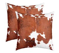 Cow Print Throw Pillow Covers Set of 2 - Soft Shaggy Fluffy Cowhide Decor Cases, Super Faux Fur Cushion Covers, Farmhouse Animal Skin Throw Pillow Covers 18x18 Inch