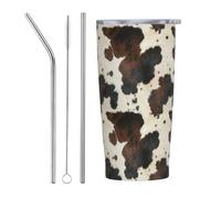 Cow Print Tumbler 20 OZ with Lid and Straw, Brown Coffee Cup for Car