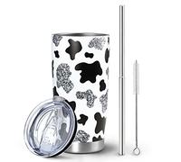 Cow Print Tumbler with Lid and Straw, Cute Cow Gifts for Women Cow Lovers, Cow Print Cup Water Bottle Coffee Travel Mug Stainless Steel Vacuum Insulated 20 Oz Tumblers, Cow Stuff Accessories Decor