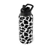 Cow Print Water Bottle with Straws Insulated Cowboy Travel Thermal Double Walled Vacuum Cup Leak Proof Stainless Steel Tumbler Cow Lovers Decor Gifts-32 oz