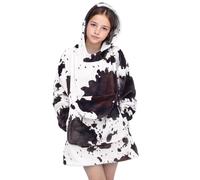 cow print Wearable Blanket Hoodie Cozy Soft Brown and White Oversize Sweatshirt Blanket Hoodies Gifts for Teens Girls Boys 6-13 Year Old