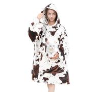 cow print Wearable Blanket Hoodie for Adults - Oversized Cozy Warm Sweater Blanket with sleeves for Home, Camping - Christmas/Birthday Gifts for Women & Men