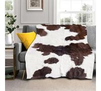 Cow Print White Brown Throw Blanket Cowhide Lightweight Cozy Flannel Blanket Western Animal Breathable Warm Soft Blankets for Bedroom Living Rooms Sofa Couch 40x50 Inches