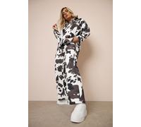 Cow Print Wide Leg Jeans Yours Brown 16