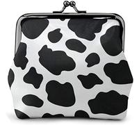 Cow Print Women's Leather Coin Purse, Small Change Pouch with Kiss-Lock Clasp Closure Buckle Wallet for Girl Gift