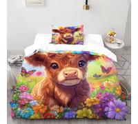 Cow Rainbow Bedding Set 3D Digital Printing Animal Themes Wildlife Duvet Cover Set 2 Pieces Chic Breathable for Boys & Girls Bed Set Pillowcase Single（135x200cm）