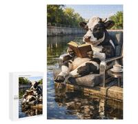 Cow Reading Book by The River Jigsaw Puzzle for Adults, 1000 PCS - Home Décor Activity; for Shared Table Time