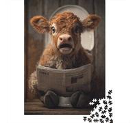 Cow Reading Newspaper 1000 Piece Jigsaw Puzzle for Adults, 38x26cm/1000pcs, January Puzzle Activity, Relaxing Home Time And A Fresh Start