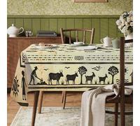 Cow Rectangle Table Cloth, Rustic Traditional Tree Sun None Beige Stain Resistant Washable Table Cover Decor for Kitchen Dining Party Banquet 55x70 Inch
