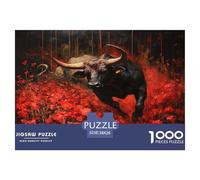 Cow Rushing through Red Flowers1000 Piece Impossible for Adults Games Gifts Kids Challenge Jigsaw