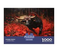 Cow Rushing through Red FlowersPuzzles 1000 Pieces for Adults for Adults 1000 Piece Puzzle Educational Challenge Games Home Decoratio
