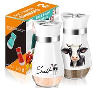 Cow Salt and Pepper Shakers Set,4 oz Glass Bottom Salt Pepper Shaker with Stainless Steel Lid Animal Decorations Country Kitchen Decor Farmhouse Gifts for Farmers(Cow)