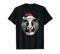 Cow Santa Hat Christmas Farm Animal Lovers Vintage Holiday T-Shirt