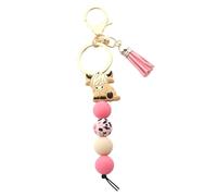 Cow Shaped Keychain With Tassels Silicone Bead And Animal Keyring Pendant Decorative Bag Charm Backpack Decoration Unique Keychain Gift