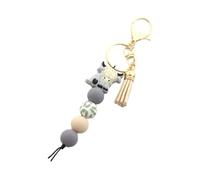 Cow Shaped Keychain With Tassels Silicone Bead And Animal Keyring Pendant Decorative Bag Charm Backpack Decoration Unique Keychain Gift
