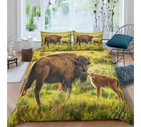 Cow Single Duvet Cover Sets Wild Animals Bedding Single Bed Set 3D Print Ultra Soft Microfiber Quilt Cover 135 x 200 with Zipper Closure and 2 Pillowcases J-800