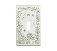 Cow Single Light Switch Cover Plate, Nature Fanciful Flowers Birds Spring Pastel Green Plastic Standard Size Toggle Light Switch Cover for Living Room Bedroom Home Office Decor (Single)