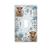 Cow Single Light Switch Cover Plate, Rustic Country Bird Watering Can Spring Blue Plastic Standard Size Switch Plate Decorative for Living Room Bedroom Home Office Decor (Single)