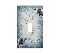 Cow Single Light Switch Cover Plate, Rustic Farmhouse Lavender Blue Flower Spring Blue Plastic Standard Size Switch Plate Decorative for Living Room Bedroom Home Office Decor (Single)