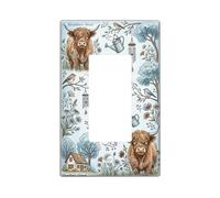 Cow Single Rocker Light Switch Cover, Rustic Country Bird Watering Can Spring Blue Plastic Standard Size Switch Plate Decorative for Living Room Bedroom Home Office Decor