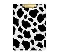 Cow Skin Animal Texture Seamless Black Dots Spots Stains on White Plastic Clipboard A4 Letter Size PVC Writing Board with Low Profile Silver Metal Clip Hardboard for School, Office 12.5x9 Inch