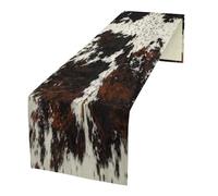 Cow Skin Print Table Runner, Cotton Linen Rustic Cottage Country Farm Animal Fur Skin Pattern Western Style Black Brown Cowhide Print Dinner Runner for Home Kitchen Dining Table Decoration 13"x36"