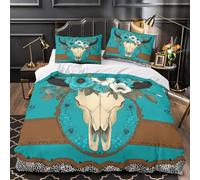 Cow Skull Duvet Cover 3D Design Printed Hotel Quality 3PCs Bedding Set Zipper Boho Floral Design Comforter Cover Durable All Season for Adults Kids Teens Youth Women Girls Boys Single（135x200cm）