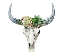 Cow Skull Wall Decor, 4.7inch Small Resin Cow Skull with Succulents, Bull Skull Western Wall Decor, Wall Hanging Animal Heads Art Decor for Living Room Bedroom