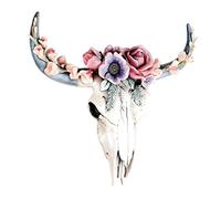 Cow Skull Wall Decor, 7.9inch Small Resin Cow Skull with Roses, Bull Skull Western Wall Decor, Wall Hanging Animal Heads Art Decor for Living Room Bedroom