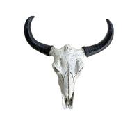 Cow Skull Wall Mount Wall Mount Sculpture, Hanging Horned Buffalo Animal Head Ornament Figure Art Décor Resin Vintage Ivory Finish, Wildlife Indoor Outdoor Decorative Accessories (Cow Skull Small)