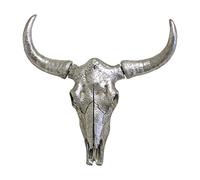 Cow Skull Wall Mount Wall Mount Sculpture, Horned Buffalo Hanging Animal Head Ornament Figure Art Décor Resin Vintage Silver Finish, Wildlife Indoor Outdoor Decorative Accessories (Silver Cow Skull)