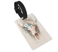 Cow Skull with Turquoise Stones Roses Daisies Luggage Tags Name Id Label Suitcase Tags, Ideal for Travel Cruise Backpacks Bag