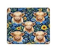 Cow Small Mouse Pad, Rustic Country Sunflower Blue Flower Summer Navy Blue Square Rubber Washable Aesthetic Desk Mousepads Desk Decor for Office Home Dorm Laptop Square 8x10 Inch