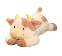 Cow Soft Toy, Giant Lying Cow Plush Toy, Floppy Dairy Cattle Soft Stuffed Animal Doll, Kawaii Plushie Milk Cow Huggable Pillow, Cows Teddy for Boys Girls Great Christmas Birthday Gift (Brown,90cm)