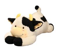 Cow Soft Toy, Giant Lying Cow Plush Toy, Floppy Dairy Cattle Soft Stuffed Animal Doll, Kawaii Plushie Milk Cow Huggable Pillow, Cows Teddy for Boys Girls Great Christmas Birthday Gift (Black,130cm)