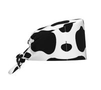 Cow Spot 1 Pieces Work Caps with Elastic,Printed Working Hats with Sweatband Unisex Tie Hat Hair Covers Black
