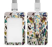 Cow Spot Badge Holder Waterproof Plastic ID Card Badge Holders with Lanyard Vertical Card Case Protector Pouch Clear Window Work Badges for Women Men