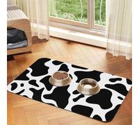 Cow Spot Dog Food Mat, Absorbent Pet Feeding Mat for Food and Water Bowls Non-Slip Placement Pad for Floors Waterproof Quick Dry Water Dispenser Mat for Dogs Puppy Cats 12x18 Inch