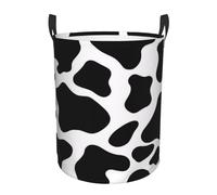 Cow Spot Large Laundry Basket Waterproof Oxford Fabric Collapsible Laundry Hamper With Handle, Round Folding Dirty Clothes Washing Storage Baskets For Bedroom Bathroom Dorm Living Room
