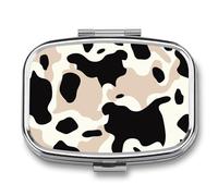 Cow Spot Pill Box,Portable Travel Pill Organizer,Retro Durable 2 Compartment Pill Case for Vitamins, Medication, Fish Oil and Supplements