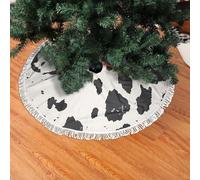 Cow spot Print Christmas Tree Skirt 48 inch, Xmas Tree Skirts Mat with Fringe Border for Christmas Holiday Party Decorations
