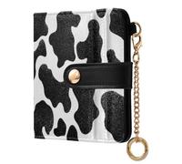 Cow Spot Skin White Pattern Small Women Wallet Bifold PU Leather RFID Blocking Compact Card Holder with Coin Pocket Zipper Purse for Girls Women Ladies