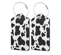 Cow Spots Print,Luggage Tags Pu Leather Name Tag Travel Suitcase Identifier ID Tags Durable Luggage Label 2 pcs