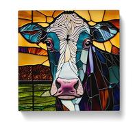 Cow Stained Glass Effect Canvas Print | Gallery Wrapped 30mm Frame Wall Art | 20x20 inches | Ready to Hang | Modern Animals Picture | Living Room Bedroom Lounge Office