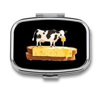 Cow Stand on Toast Funny Square Pill Organizer Travel Pharmacy Box Portable Medicine Case with 2 Compartments