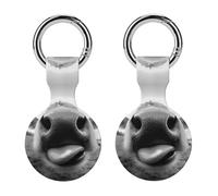 Cow Sticking Out It Tongue Funny GPS Cases Holder with Key Chain Ring Protective Cover Compatible with Airtag 2PCS