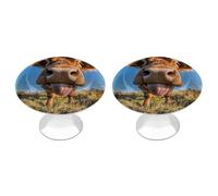 Cow Sticking Out Tongue Cabinet Knobs, 2-Pack Silver Stainless Steel Drawer Pulls with Screws, Elegant Hardware for Dressers, Kitchen,Cabinets & Desks