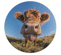 Cow Sticking Out Tongue Jigsaw Puzzle Challenging Round Animals Puzzle Wooden Jigsaw Puzzles for Adults Families 195 PCS