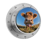 Cow Sticking Out Tongue Kitchen Timer - Mechanical Visual Timer, Stainless Steel Digital Timers with Magnetic Base Egg Timers for Hard Boiled Eggs 60-Minute Countdown Kitchen Clock for Cooking