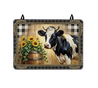 Cow Stove Top Cover for Electric Stove, Farmhouse Rustic Sunflowers Barrel Fall Black Pu Surface Kitchen Cover for Counter Space Extension Home Kitchen Decor 28x20 Inch